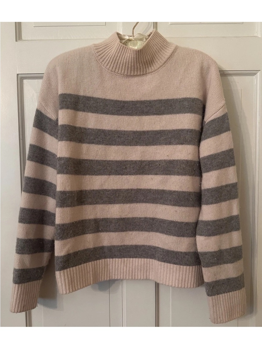 Harper Lane Wool Cashmere Ivory Gray Striped Pullover Sweater S